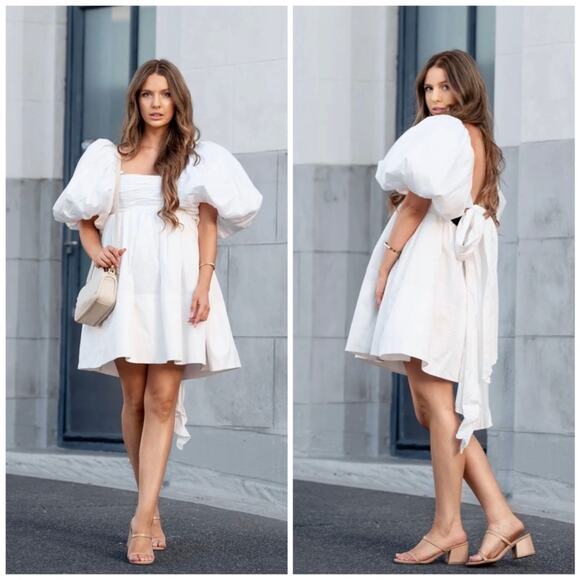 Aje Dresses & Skirts - Aje Casabianca Puff Sleeve White Mini Dress Size 2 US / 6 AU NWT